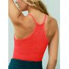imageLASLULU Womens Sports Bra Seamless Long Crop Tank Racer Back Spaghetti Strap Workout Yoga Bra Padded Halter Neck Casual TopsNeon Orange Red