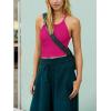 imageLASLULU Womens Sports Bra Seamless Long Crop Tank Racer Back Spaghetti Strap Workout Yoga Bra Padded Halter Neck Casual TopsNeon Rose Red