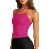 imageLASLULU Womens Sports Bra Seamless Long Crop Tank Racer Back Spaghetti Strap Workout Yoga Bra Padded Halter Neck Casual TopsNeon Rose Red