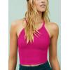 imageLASLULU Womens Sports Bra Seamless Long Crop Tank Racer Back Spaghetti Strap Workout Yoga Bra Padded Halter Neck Casual TopsNeon Rose Red