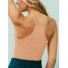 imageLASLULU Womens Sports Bra Seamless Long Crop Tank Racer Back Spaghetti Strap Workout Yoga Bra Padded Halter Neck Casual TopsPeach Fuzz