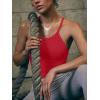 imageLASLULU Womens Sports Bra Seamless Long Crop Tank Racer Back Spaghetti Strap Workout Yoga Bra Padded Halter Neck Casual TopsRed