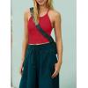 imageLASLULU Womens Sports Bra Seamless Long Crop Tank Racer Back Spaghetti Strap Workout Yoga Bra Padded Halter Neck Casual TopsRed
