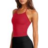 imageLASLULU Womens Sports Bra Seamless Long Crop Tank Racer Back Spaghetti Strap Workout Yoga Bra Padded Halter Neck Casual TopsRed