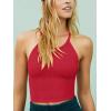 imageLASLULU Womens Sports Bra Seamless Long Crop Tank Racer Back Spaghetti Strap Workout Yoga Bra Padded Halter Neck Casual TopsRed