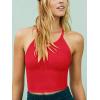 imageLASLULU Womens Sports Bra Seamless Long Crop Tank Racer Back Spaghetti Strap Workout Yoga Bra Padded Halter Neck Casual TopsRuby