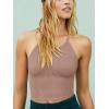 imageLASLULU Womens Sports Bra Seamless Long Crop Tank Racer Back Spaghetti Strap Workout Yoga Bra Padded Halter Neck Casual TopsSienna