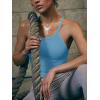 imageLASLULU Womens Sports Bra Seamless Long Crop Tank Racer Back Spaghetti Strap Workout Yoga Bra Padded Halter Neck Casual TopsSky Blue