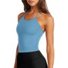 imageLASLULU Womens Sports Bra Seamless Long Crop Tank Racer Back Spaghetti Strap Workout Yoga Bra Padded Halter Neck Casual TopsSky Blue