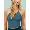 imageLASLULU Womens Sports Bra Seamless Long Crop Tank Racer Back Spaghetti Strap Workout Yoga Bra Padded Halter Neck Casual TopsTeal