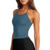 imageLASLULU Womens Sports Bra Seamless Long Crop Tank Racer Back Spaghetti Strap Workout Yoga Bra Padded Halter Neck Casual TopsTeal