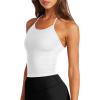 imageLASLULU Womens Sports Bra Seamless Long Crop Tank Racer Back Spaghetti Strap Workout Yoga Bra Padded Halter Neck Casual TopsWhite