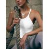 imageLASLULU Womens Sports Bra Seamless Long Crop Tank Racer Back Spaghetti Strap Workout Yoga Bra Padded Halter Neck Casual TopsWhite