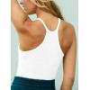 imageLASLULU Womens Sports Bra Seamless Long Crop Tank Racer Back Spaghetti Strap Workout Yoga Bra Padded Halter Neck Casual TopsWhite