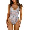 imageLASLULU Womens One Piece Swimsuit Padded Sexy V Neck Swim Suits Modest Tummy Control Bathing SuitsBlue Floral
