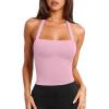 imageLASLULU Womens Sexy Halter Sports Bra Workout Tops Wirefree Sleeveless Gym Yoga Tank Tops Y2k Casual CropPowder Pink