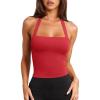 imageLASLULU Womens Sexy Halter Sports Bra Workout Tops Wirefree Sleeveless Gym Yoga Tank Tops Y2k Casual CropRed