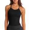 imageLASLULU Womens Sports Bra Seamless Long Crop Tank Racer Back Spaghetti Strap Workout Yoga Bra Padded Halter Neck Casual TopsBlack