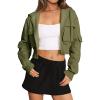 imageLASLULU Womens Zip Up Hoodies Sweatshirts Fleece Cropped Hooded Sweatshirts Zip Jackets 2025 Fashion Trendy Fall OutfitsArmy Green
