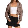 imageLASLULU Womens Zip Up Hoodies Sweatshirts Fleece Cropped Hooded Sweatshirts Zip Jackets 2025 Fashion Trendy Fall OutfitsLight Coffee