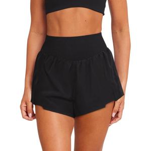 imageLASLULU Womens Ribbed High Waisted Gym Shorts Tummy Control Biker Workout Running Tennis Shorts with Zipper PocketsBlack