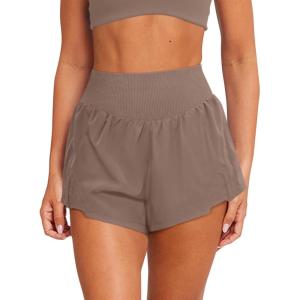 imageLASLULU Womens Ribbed High Waisted Gym Shorts Tummy Control Biker Workout Running Tennis Shorts with Zipper PocketsLight Coffee