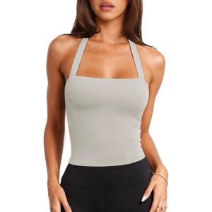 imageLASLULU Womens Sexy Halter Sports Bra Workout Tops Wirefree Sleeveless Gym Yoga Tank Tops Y2k Casual CropMoonstone