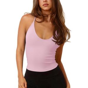 imageLASLULU Womens Sleeveless Halter Neck Workout Tops Adjustable Tie Camisole Backless Casual Basic Cami Gym Yoga Tank TopsBlushdouble Lined