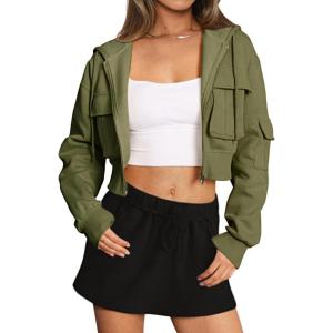 imageLASLULU Womens Zip Up Hoodies Sweatshirts Fleece Cropped Hooded Sweatshirts Zip Jackets 2025 Fashion Trendy Fall OutfitsArmy Green