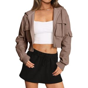 imageLASLULU Womens Zip Up Hoodies Sweatshirts Fleece Cropped Hooded Sweatshirts Zip Jackets 2025 Fashion Trendy Fall OutfitsLight Coffee