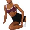 imageLASLULU Sexy Sports Bras for Women V Neck Sleeveless Padded Bra Workout Yoga Crop TopBurgundy