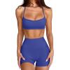 imageLASLULU Womens Adjustable Spaghetti Straps Sports Bra Sweetheart Neck Wireless Padded Workout Yoga Crop TopsKlein Blue