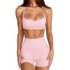 imageLASLULU Womens Adjustable Spaghetti Straps Sports Bra Sweetheart Neck Wireless Padded Workout Yoga Crop TopsPink
