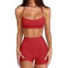 imageLASLULU Womens Adjustable Spaghetti Straps Sports Bra Sweetheart Neck Wireless Padded Workout Yoga Crop TopsRed