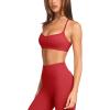 imageLASLULU Womens Adjustable Spaghetti Straps Sports Bra Sweetheart Neck Wireless Padded Workout Yoga Crop TopsRed