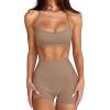 imageLASLULU Womens Adjustable Spaghetti Straps Sports Bra Sweetheart Neck Wireless Padded Workout Yoga Crop TopsToffee