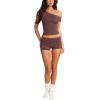 imageLASLULU Womens Modal Foldover Yoga Short High Waisted Gym Shorts Summer Workout Casual Lounge ShortsCoffee