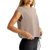 imageLASLULU Womens Open Back Workout Tops Short Sleeve Athletic Top Sleeveless Oversized Wrap Crop Tank Tops Running Gym Yoga TeeApricot