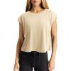 imageLASLULU Womens Open Back Workout Tops Short Sleeve Athletic Top Sleeveless Oversized Wrap Crop Tank Tops Running Gym Yoga TeeBeige