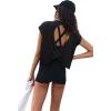 imageLASLULU Womens Open Back Workout Tops Short Sleeve Athletic Top Sleeveless Oversized Wrap Crop Tank Tops Running Gym Yoga TeeBlack