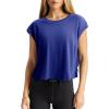 imageLASLULU Womens Open Back Workout Tops Short Sleeve Athletic Top Sleeveless Oversized Wrap Crop Tank Tops Running Gym Yoga TeeBlue