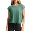 imageLASLULU Womens Open Back Workout Tops Short Sleeve Athletic Top Sleeveless Oversized Wrap Crop Tank Tops Running Gym Yoga TeeGrass Green