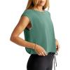 imageLASLULU Womens Open Back Workout Tops Short Sleeve Athletic Top Sleeveless Oversized Wrap Crop Tank Tops Running Gym Yoga TeeGrass Green