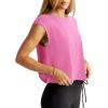 imageLASLULU Womens Open Back Workout Tops Short Sleeve Athletic Top Sleeveless Oversized Wrap Crop Tank Tops Running Gym Yoga TeeNeon Orchid