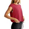 imageLASLULU Womens Open Back Workout Tops Short Sleeve Athletic Top Sleeveless Oversized Wrap Crop Tank Tops Running Gym Yoga TeeRed