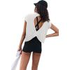 imageLASLULU Womens Open Back Workout Tops Short Sleeve Athletic Top Sleeveless Oversized Wrap Crop Tank Tops Running Gym Yoga TeeShell White