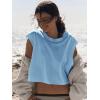 imageLASLULU Womens Open Back Workout Tops Short Sleeve Athletic Top Sleeveless Oversized Wrap Crop Tank Tops Running Gym Yoga TeeSky Blue