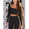 imageLASLULU Womens Sexy Square Neck Crop Top Ribbed Seamless Long Sleeve Workout Tops Halter Neck Athletic YogaBlack