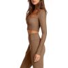 imageLASLULU Womens Sexy Square Neck Crop Top Ribbed Seamless Long Sleeve Workout Tops Halter Neck Athletic YogaBrown