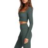 imageLASLULU Womens Sexy Square Neck Crop Top Ribbed Seamless Long Sleeve Workout Tops Halter Neck Athletic YogaForest Green